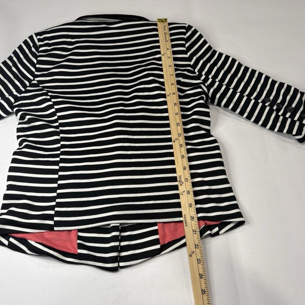 MONTEAU Size M Stripe Blazer Jacket Black White Hot Pink Lined Button Stretch - Picture 8 of 8